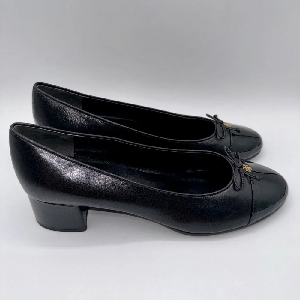 Tory Burch Cap-Toe Pump‎ Women's Size 10.5 Black Leather Patent
